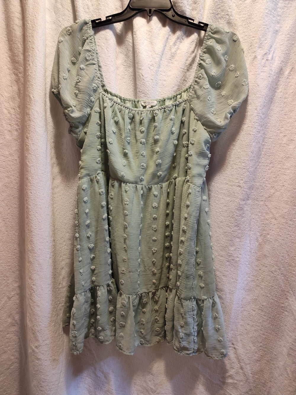 Smocked Square-Neck Mini Tunic in Sage Green
